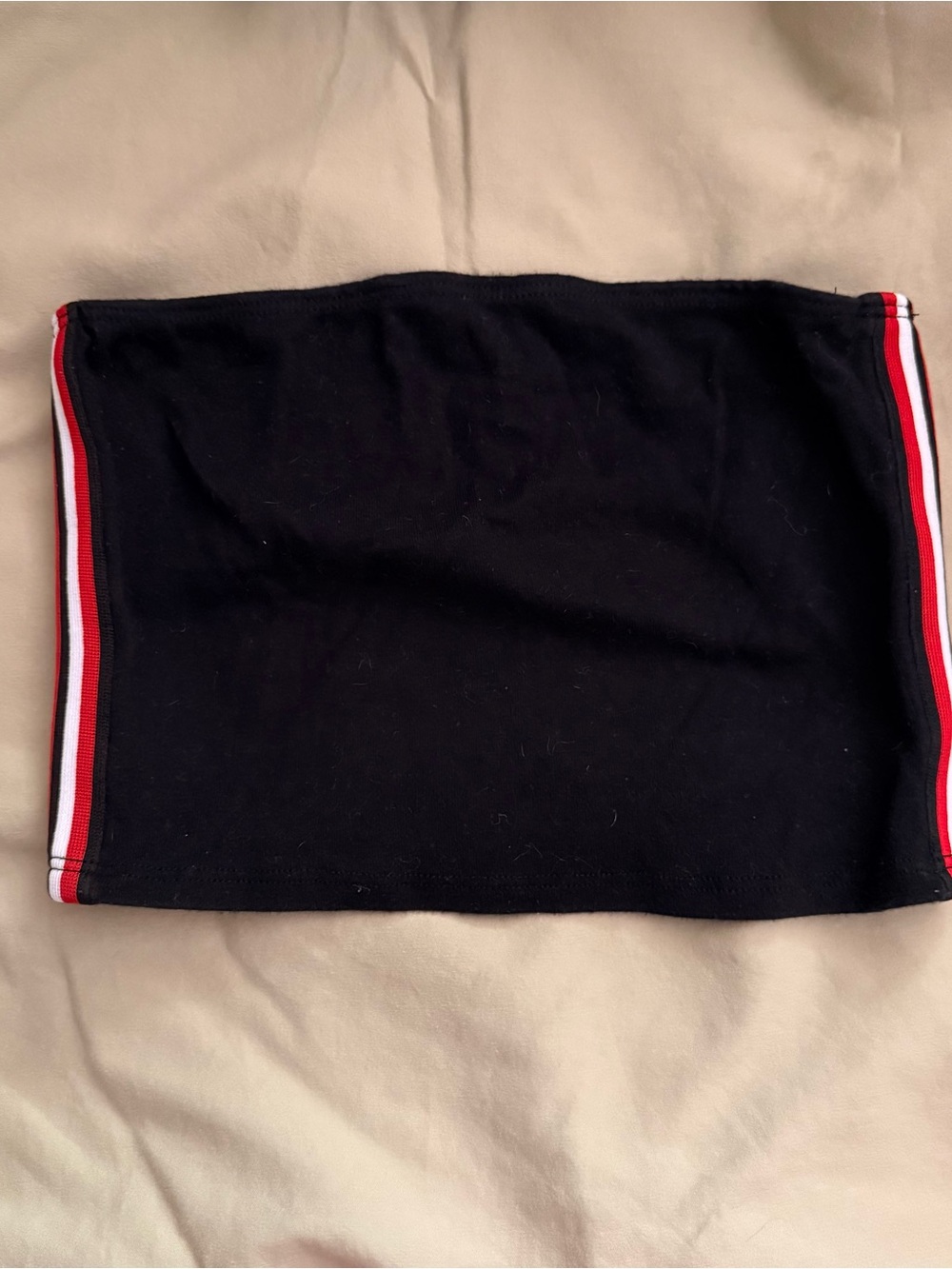 Black Tube Top with Red & White Side Stripes